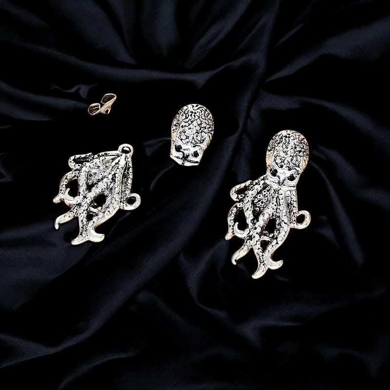 Gothic Octopus Stud Earrings | Mystical Tentacle Jewelry | Small Dainty Studs | Alternative Black Earrings for Men & Women