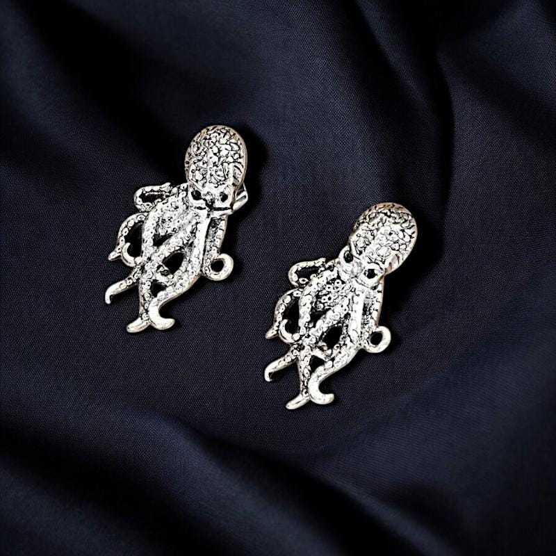 Gothic Octopus Stud Earrings | Mystical Tentacle Jewelry | Small Dainty Studs | Alternative Black Earrings for Men & Women