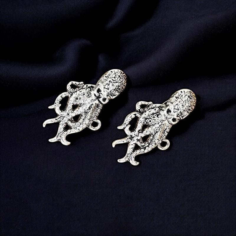Gothic Octopus Stud Earrings | Mystical Tentacle Jewelry | Small Dainty Studs | Alternative Black Earrings for Men & Women