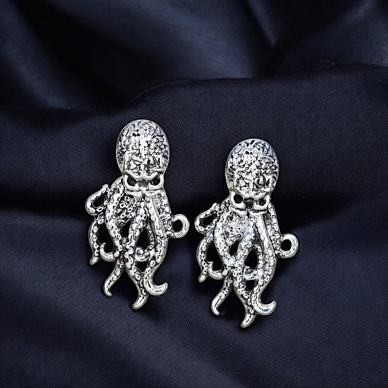 Gothic Octopus Stud Earrings | Mystical Tentacle Jewelry | Small Dainty Studs | Alternative Black Earrings for Men & Women