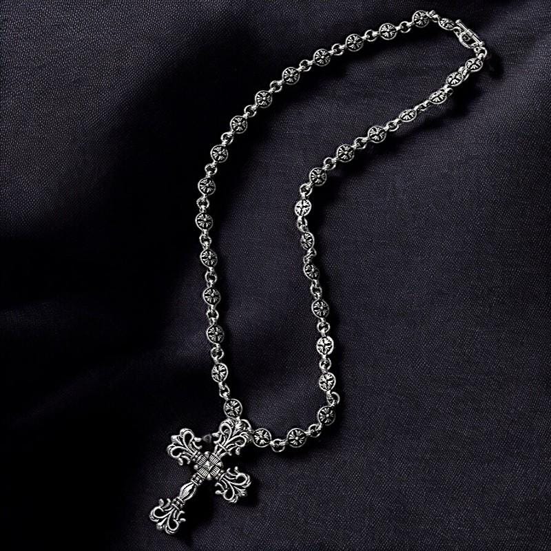 Large Gothic Cross Pendant Necklace | Silver Red Statement Jewelry | Punk Fashion Charm | Religious Cross Necklace | Gift for Women