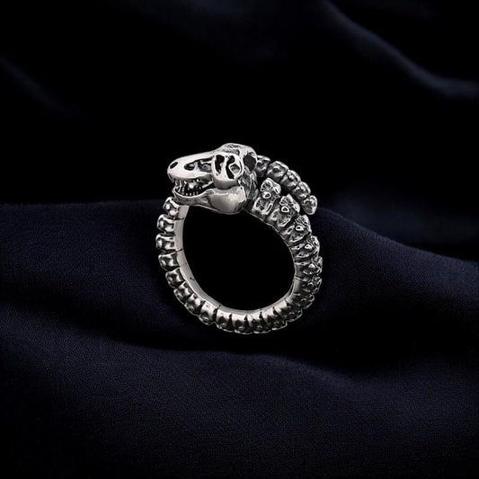 925 Sterling Silver Dinosaur Bone Ring | Adjustable Gothic Fossil Ring for Men | Antique Open Band Punk Jewelry | Unique Gift for Him