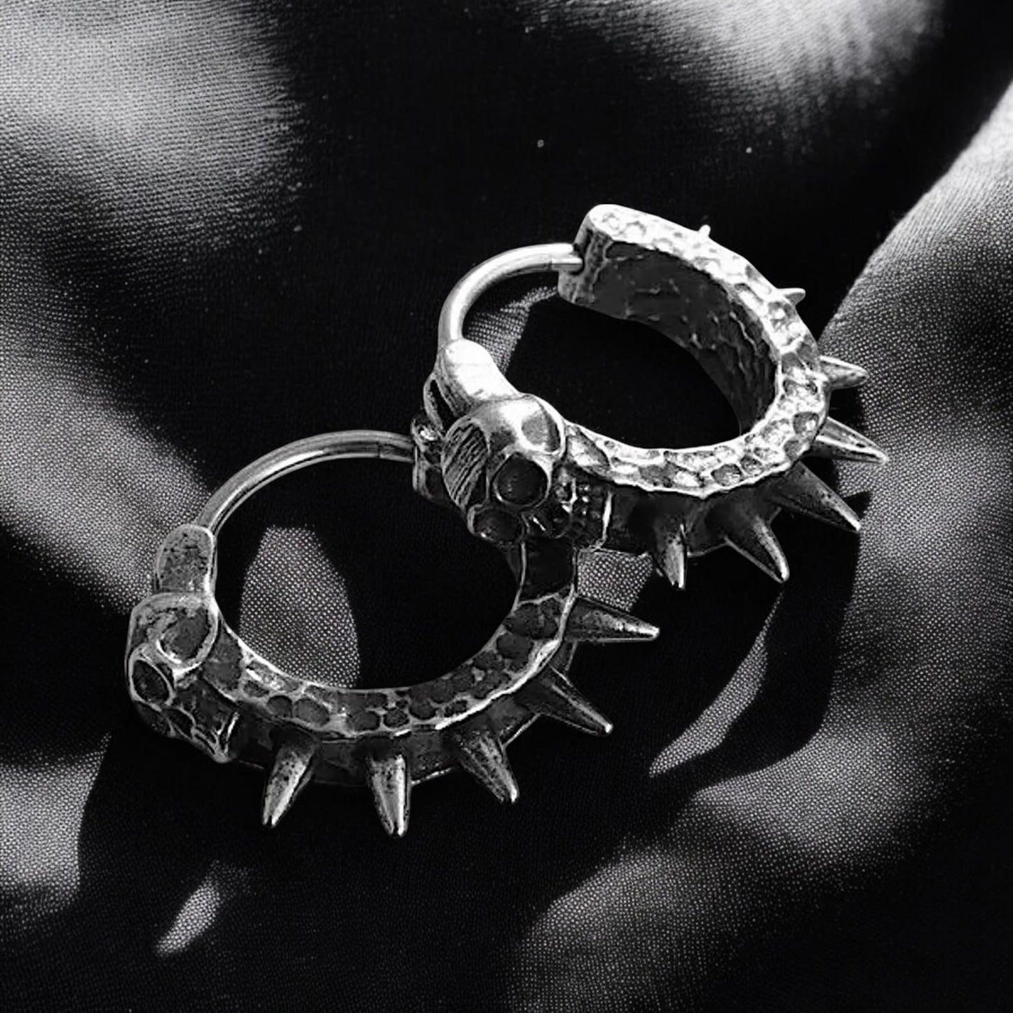 Retro Gothic Skull Rivet Hoop Earrings | Punk Spike Hoop Earrings for Men | Hip Hop Rock Jewelry | Alternative Gothic Gift for Him