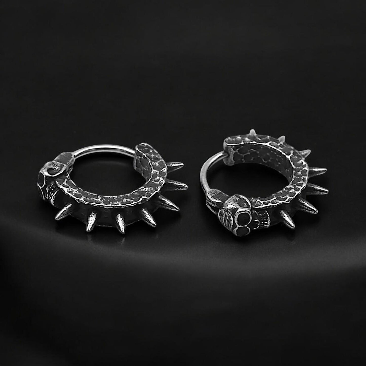 Retro Gothic Skull Rivet Hoop Earrings | Punk Spike Hoop Earrings for Men | Hip Hop Rock Jewelry | Alternative Gothic Gift for Him