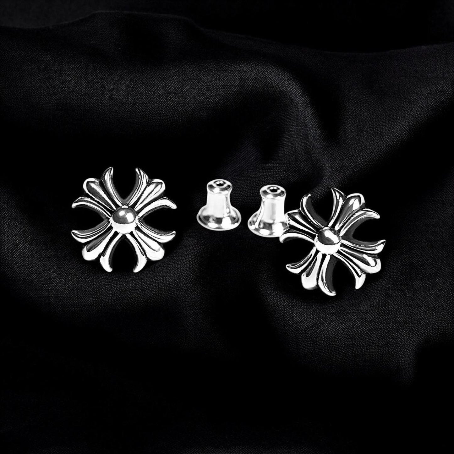 925 Sterling Silver Cross Earrings | Chrome Hearts Style Studs | Gothic Multi-Link Earrings | Y2K Punk Jewelry for Men & Women | Alt Fashion