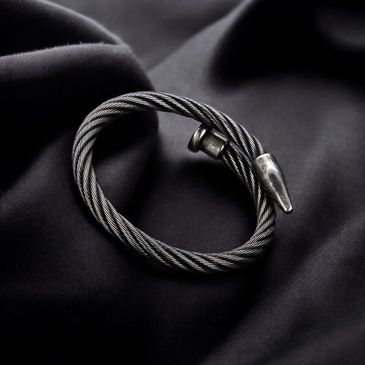 Vintage Punk Cuff Bracelet | Stainless Steel Titanium Bangle | Gothic Adjustable Bracelet for Men & Women | Edgy Alternative Jewelry