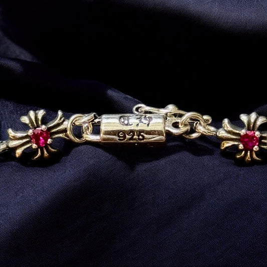 CH Gothic Y2K Punk Cross Bracelet | Pink Diamond Birthstone Charm | Chrome Hearts Minimalist Jewelry | Edgy Aesthetic Gift for Men & Women