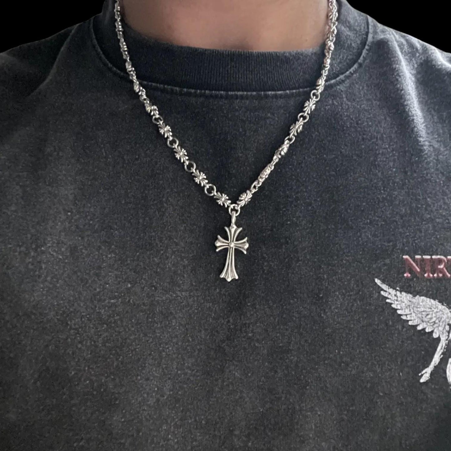 CH Gothic Rosary Necklace | Y2K Punk Cross Pendant | Chrome Chain Jewelry | Gothic Necklace for Men & Women Alt Style