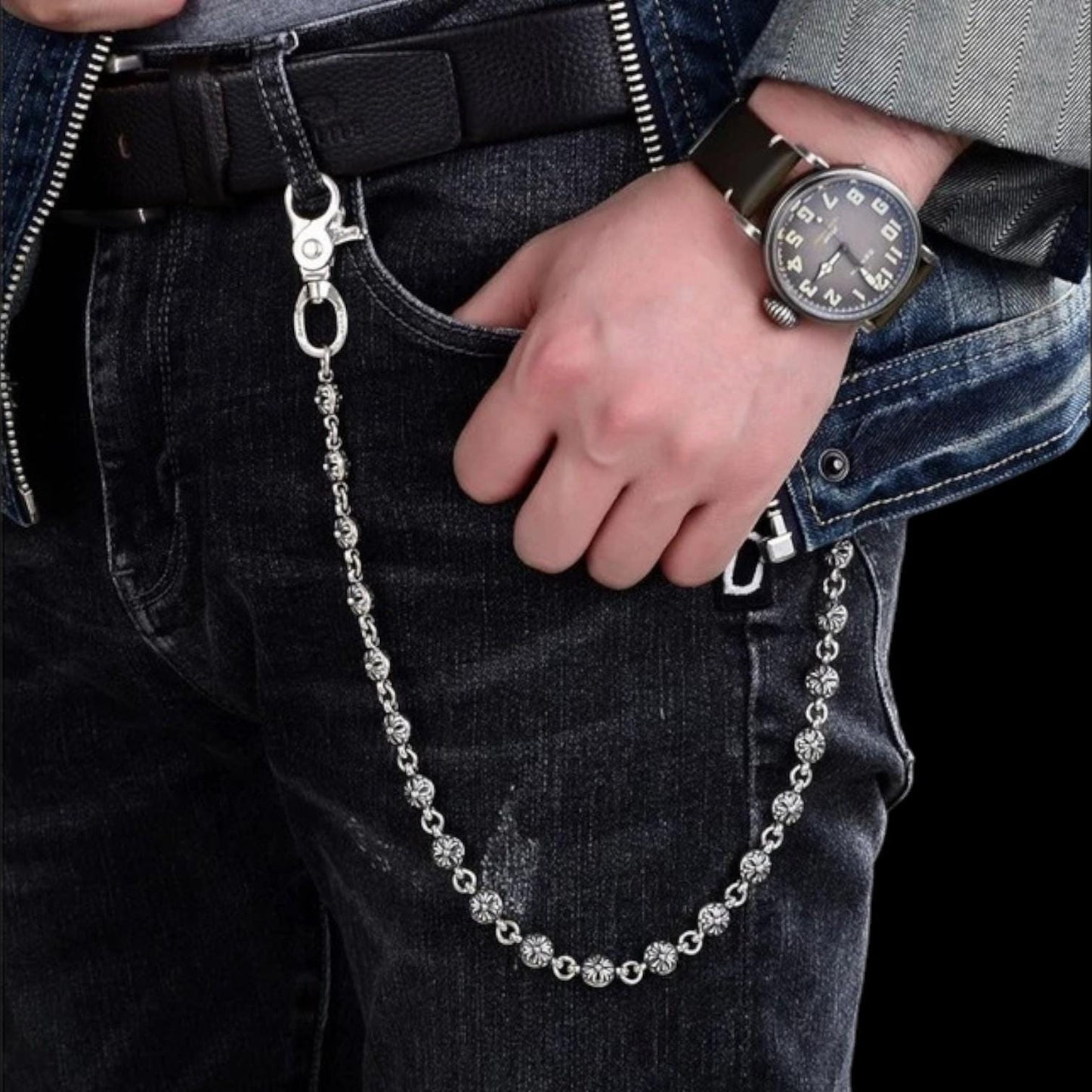 CH Ball Wallet Chain S Hook, CH Handmade Punk Cross Wallet Chain, CH Gothic Biker Jean Chain, Retro Hip Hop Bag Chain, Unisex Alt Gift