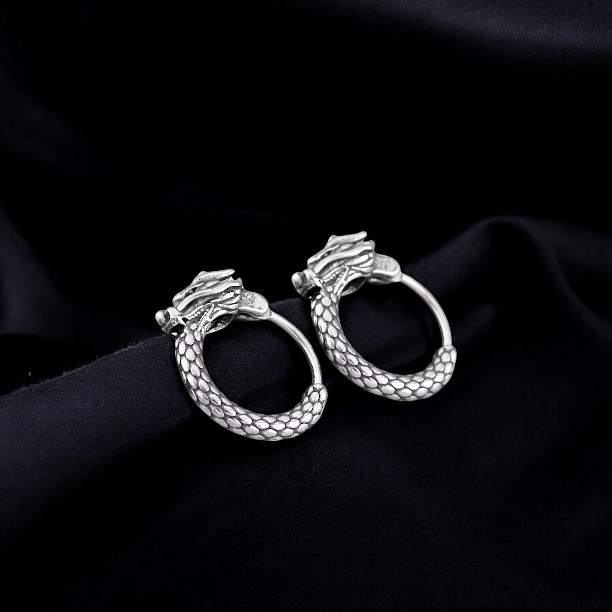 Dragon Hoop Earrings | Gothic Huggie Hoops | Men’s Dragon Jewelry | Gothic Earrings | Men’s Hoop Earrings | Dragon Hoops | Unique Gift