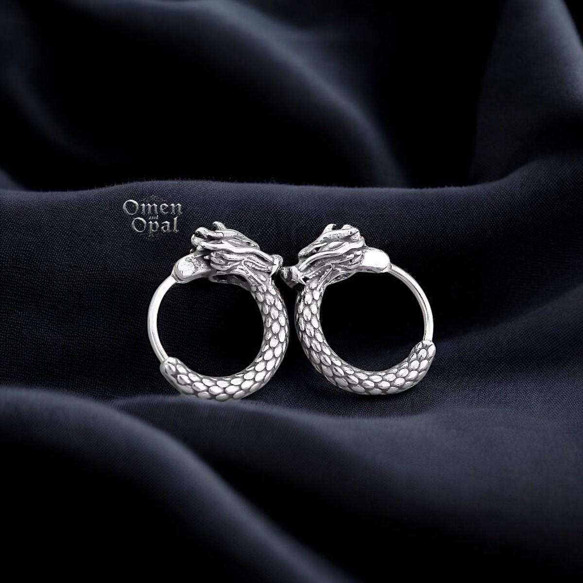 Dragon Hoop Earrings | Gothic Huggie Hoops | Men’s Dragon Jewelry | Gothic Earrings | Men’s Hoop Earrings | Dragon Hoops | Unique Gift