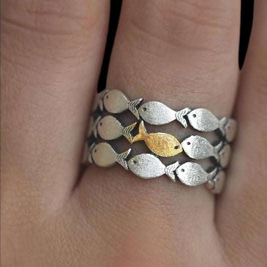 Against the Current Fish Ring | Silver Adjustable Ring | Fish Ocean Jewelry for Men & Women | Unique Nautical Gift