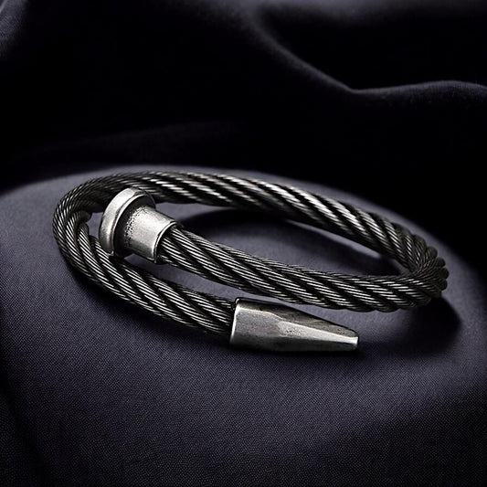 Vintage Punk Cuff Bracelet | Stainless Steel Titanium Bangle | Gothic Adjustable Bracelet for Men & Women | Edgy Alternative Jewelry