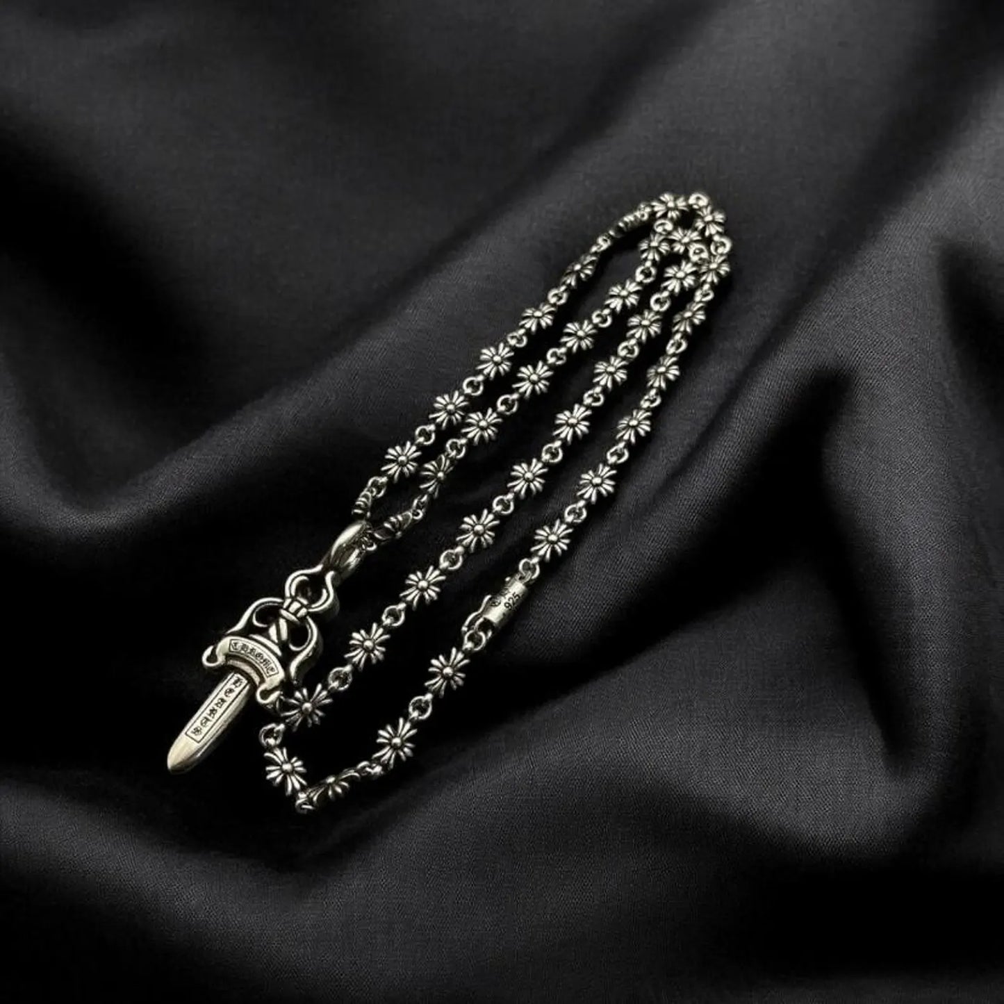 CH Dagger Pendant Necklace | Maltese Cross Chain | Y2K Gothic Jewelry | Handmade Punk Rock Necklace CH Aesthetic Gift CH Necklace