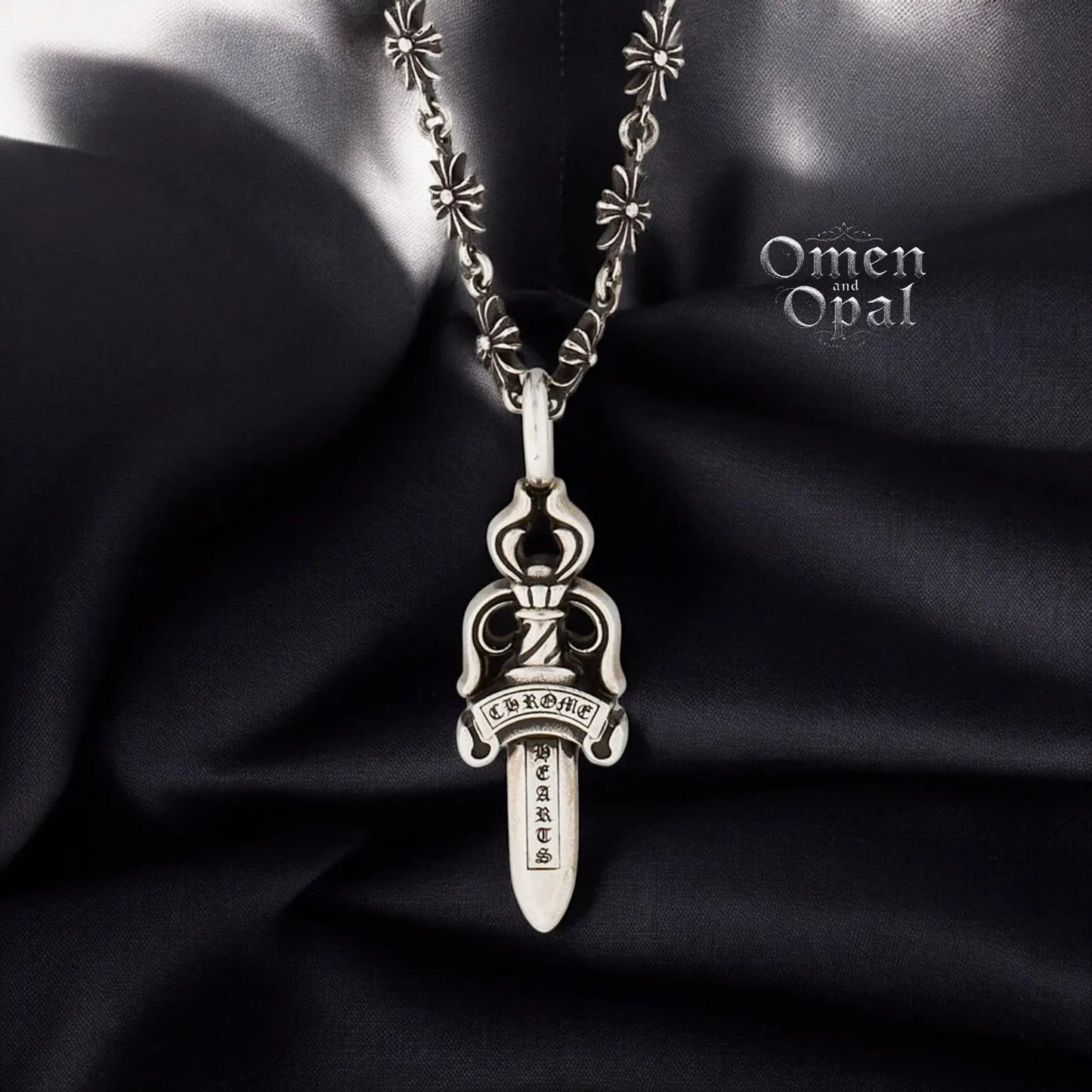 CH Dagger Pendant Necklace | Maltese Cross Chain | Y2K Gothic Jewelry | Handmade Punk Rock Necklace CH Aesthetic Gift CH Necklace