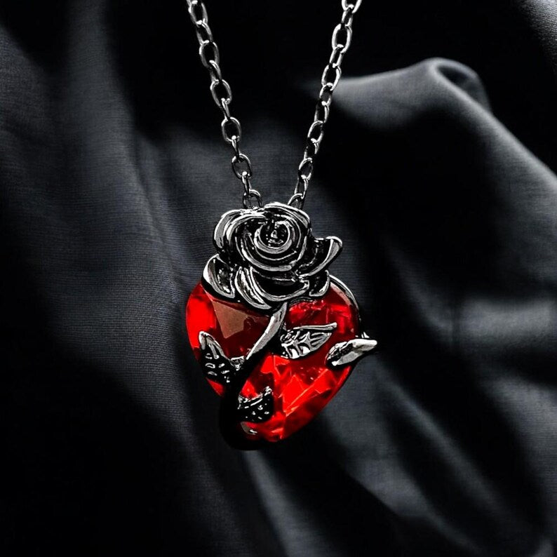 Rose Red Heart Necklace