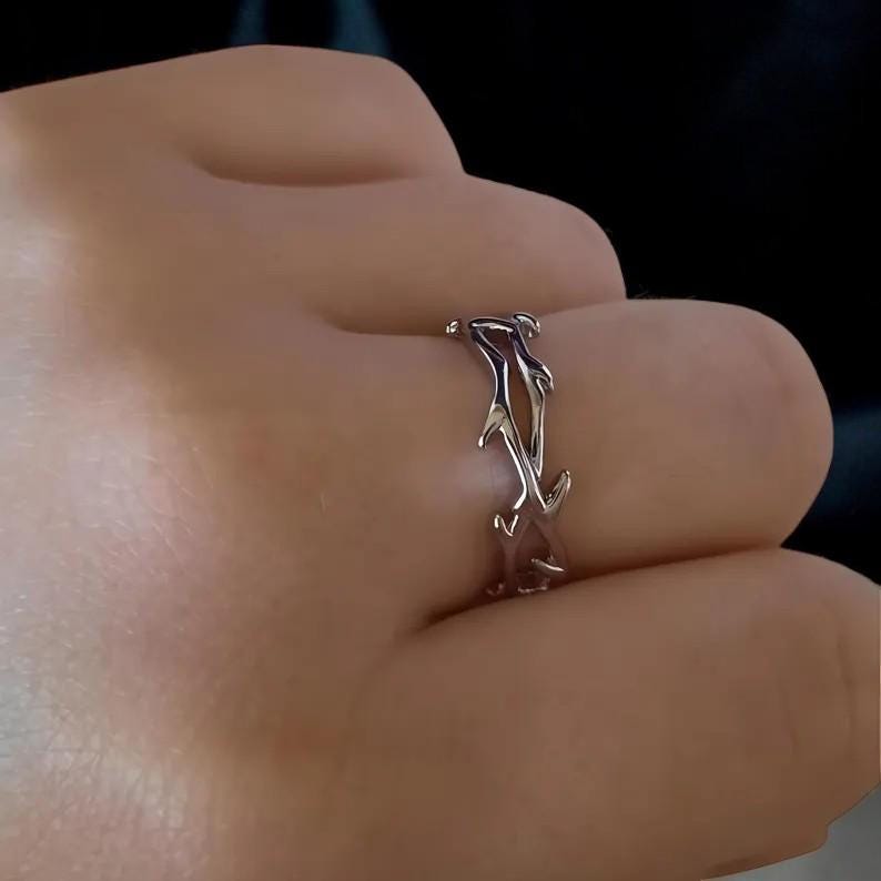 Gothic Branch Thorn Ring, Branch Ring, Celtic Silver, Handmade Nature Jewelry, Fantasy Punk Ring, Couples Gift, Goth Jewelry
