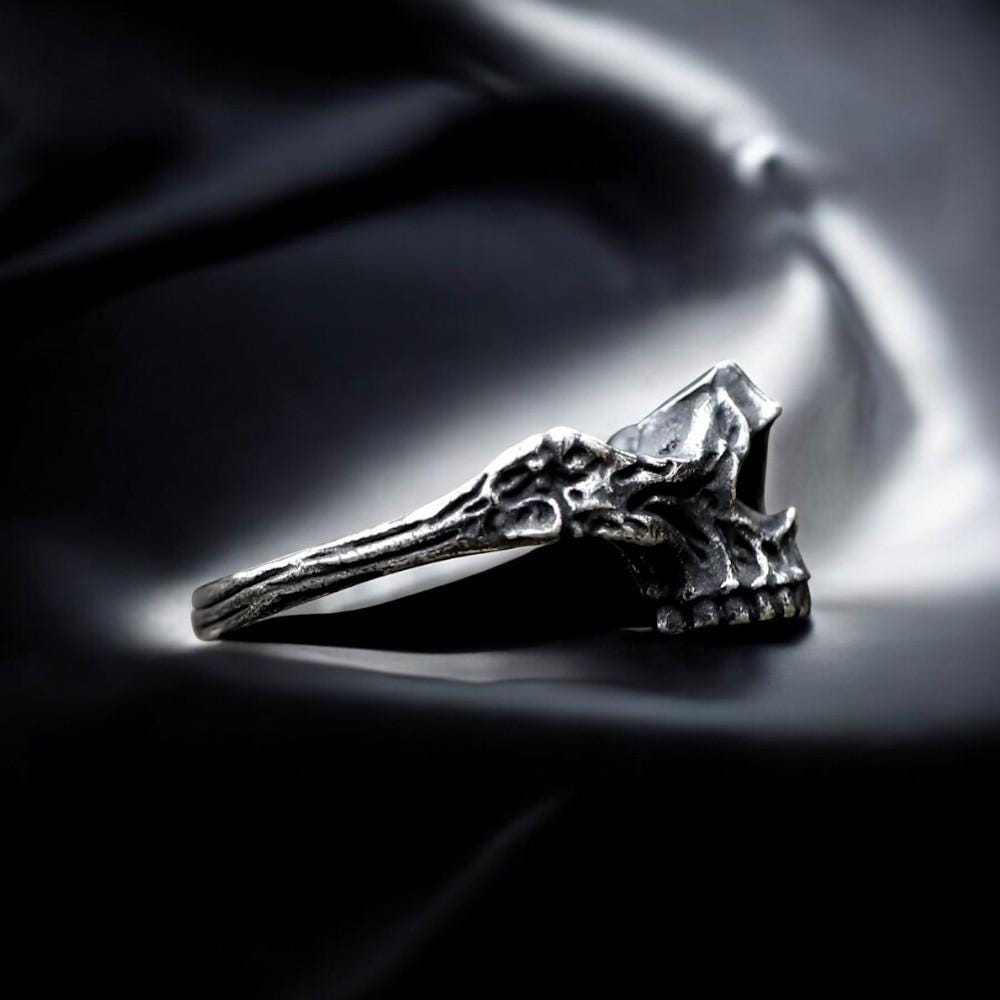 Barbarian Skull Ring, Gothic Bone Ring for Men, Handmade Punk Jewelry, Half Skull Ring, Gift for Him or Her, Goth Lover Birthday Gift