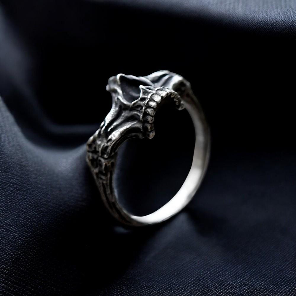 Barbarian Skull Ring, Gothic Bone Ring for Men, Handmade Punk Jewelry, Half Skull Ring, Gift for Him or Her, Goth Lover Birthday Gift