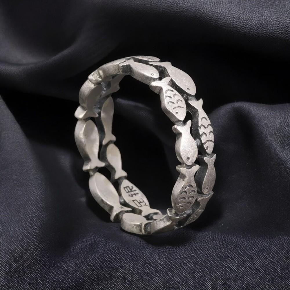 S925 Silver Fish Ring, Adjustable Swimming Fish Band, Gift for Her, School of Fish Ring, Unique Fish Ring for Women, Cute Fish Ring Gift