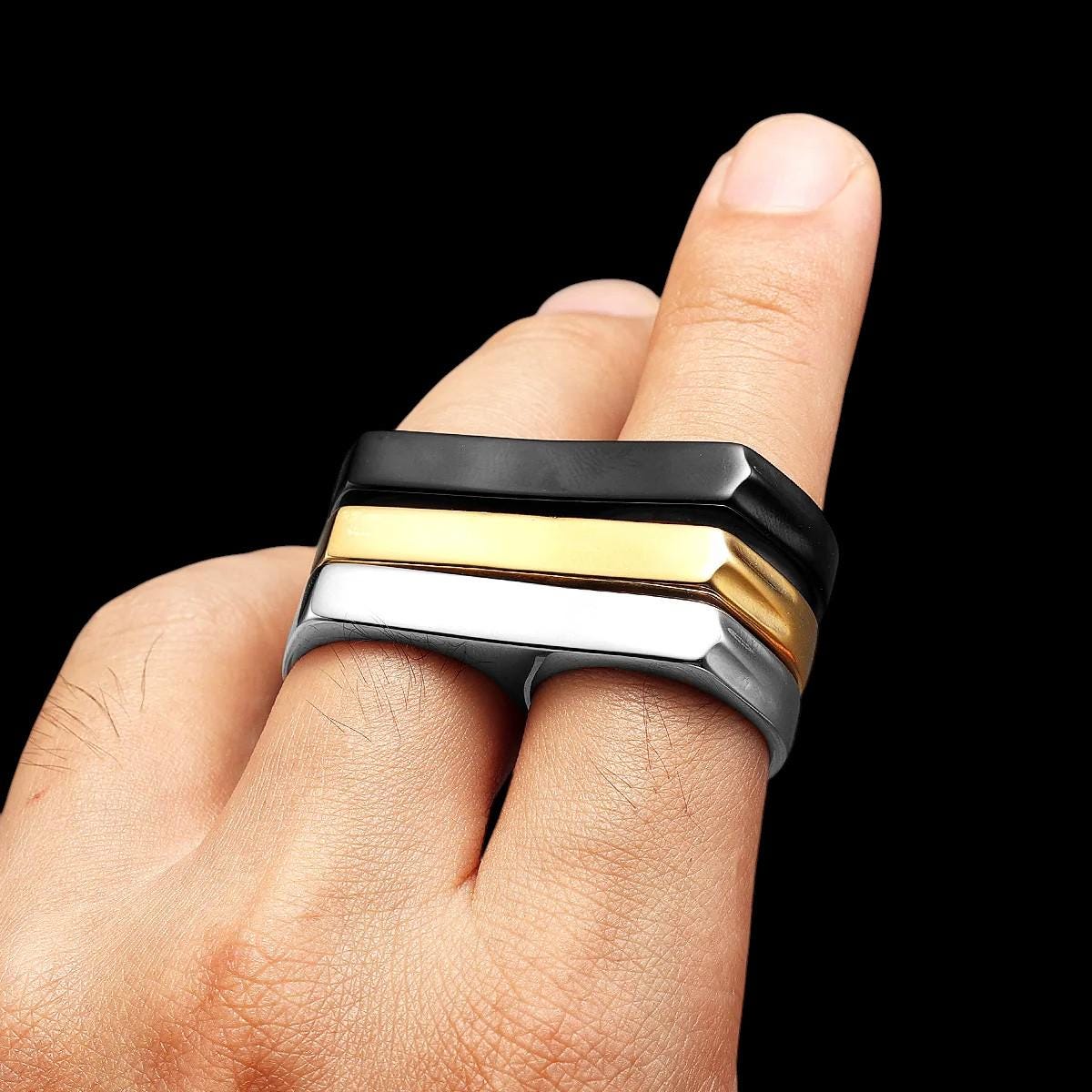 Double Finger Ring, Unisex Two Finger Silver Band, Adjustable Gothic Ring, Minimalist Punk Jewelry, Gift for Him & Her, Everyday Ring