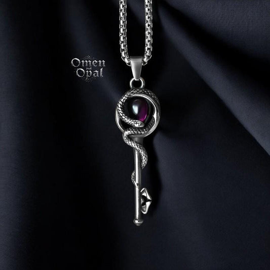 Truth Key Pendant | Stainless steel Gothic Key Necklace | Snake Key Charm | Vintage Occult Jewelry | Unique Pendant for Men & Women