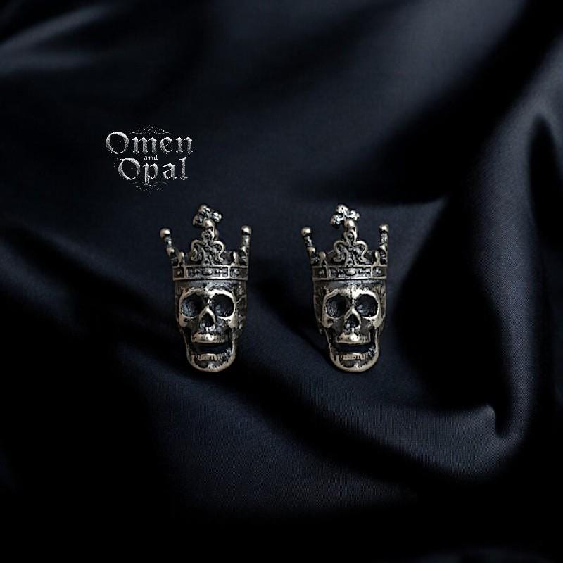Gothic Skull Crown Earrings | 925 Sterling Silver Punk Studs | Trendy Gothic Jewelry for Women | Wedding Party Earrings | Gift for Her