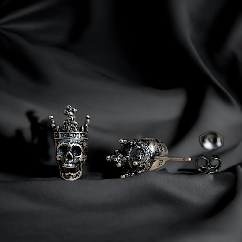 Gothic Skull Crown Earrings | 925 Sterling Silver Punk Studs | Trendy Gothic Jewelry for Women | Wedding Party Earrings | Gift for Her