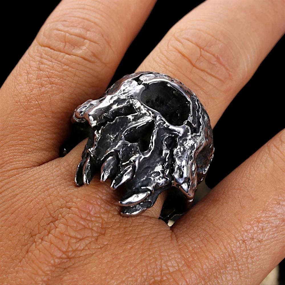 One Eye Demon Skull Ring | Stainless Steel Gothic Reaper Ring | Dark Souls Lich Ring | Celtic Biker Jewelry | LARP Ring | Gift for Him & Her