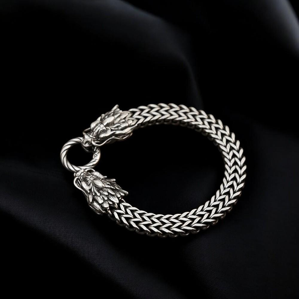 Dragon Bracelet | Gothic Stainless Steel Skull Bracelet | Oxidized Punk Biker Bracelet | Edgy Men’s Jewelry | Dark Fashion Gift for Him