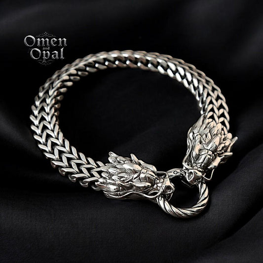 Dragon Bracelet | Gothic Stainless Steel Skull Bracelet | Oxidized Punk Biker Bracelet | Edgy Men’s Jewelry | Dark Fashion Gift for Him