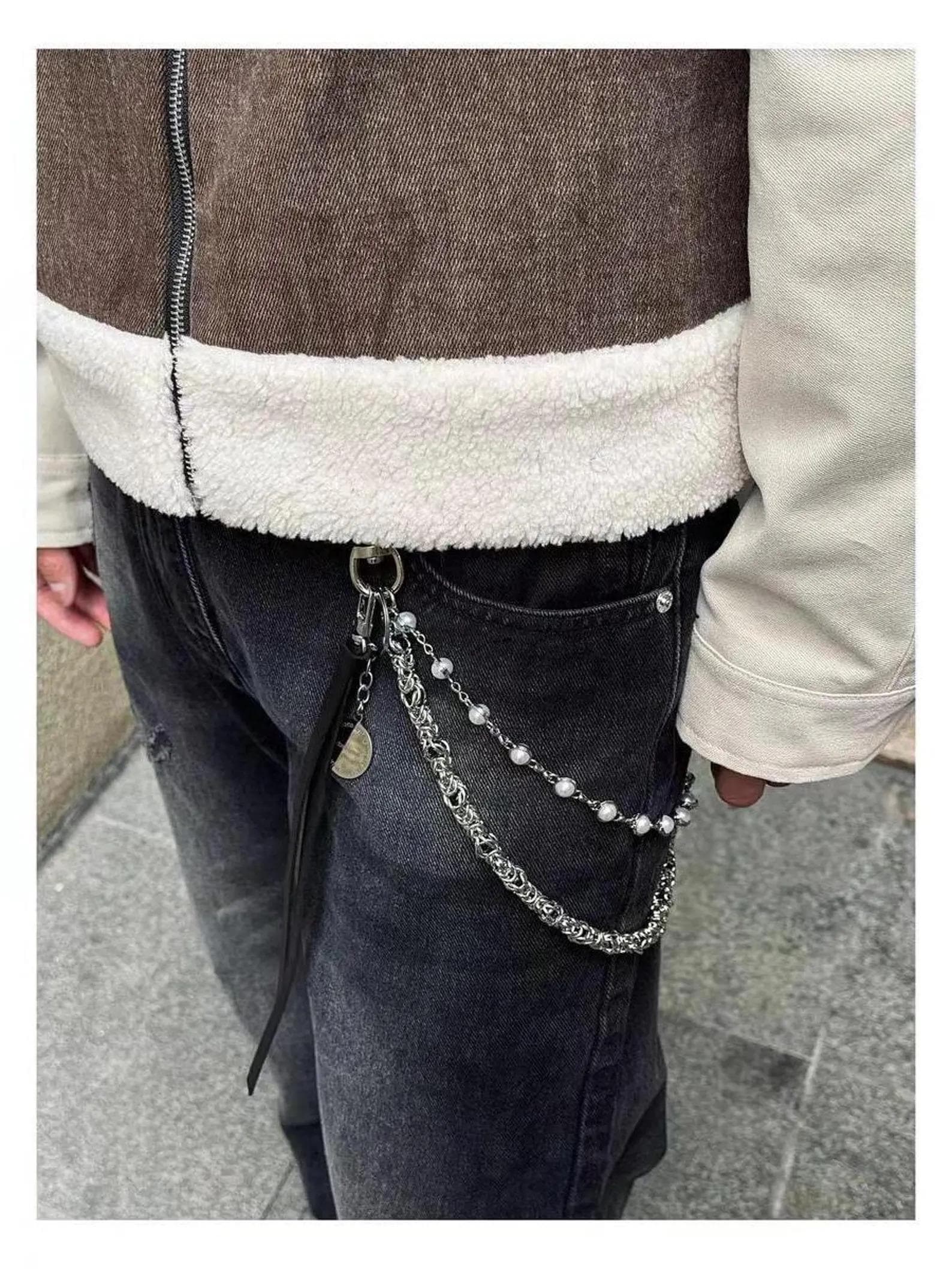 Double Layered Pearl Wallet Chain | Grunge Keychain for Jeans | Punk Keyring Chain | Gothic Side Chain for Pants | Y2K Aesthetic Accessory