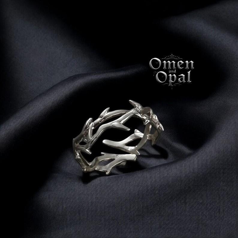 Gothic Branch Thorn Ring, Branch Ring, Celtic Silver, Handmade Nature Jewelry, Fantasy Punk Ring, Couples Gift, Goth Jewelry