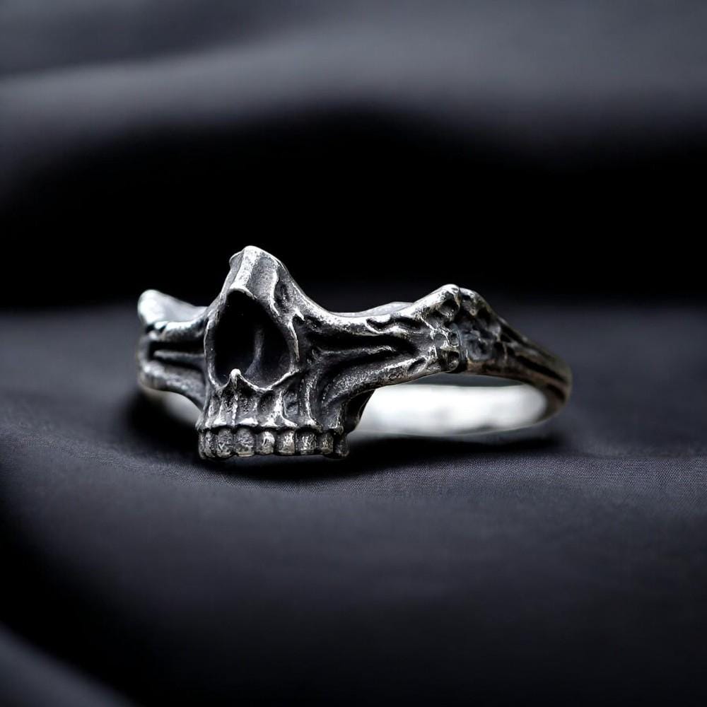 Barbarian Skull Ring, Gothic Bone Ring for Men, Handmade Punk Jewelry, Half Skull Ring, Gift for Him or Her, Goth Lover Birthday Gift