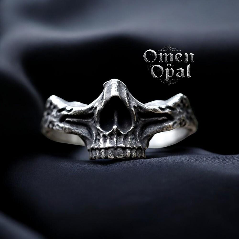 Barbarian Skull Ring, Gothic Bone Ring for Men, Handmade Punk Jewelry, Half Skull Ring, Gift for Him or Her, Goth Lover Birthday Gift