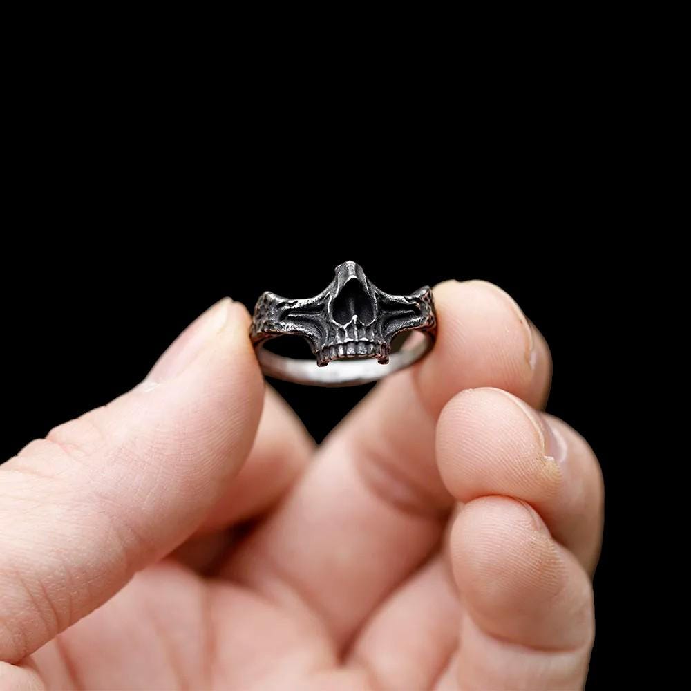 Barbarian Skull Ring, Gothic Bone Ring for Men, Handmade Punk Jewelry, Half Skull Ring, Gift for Him or Her, Goth Lover Birthday Gift