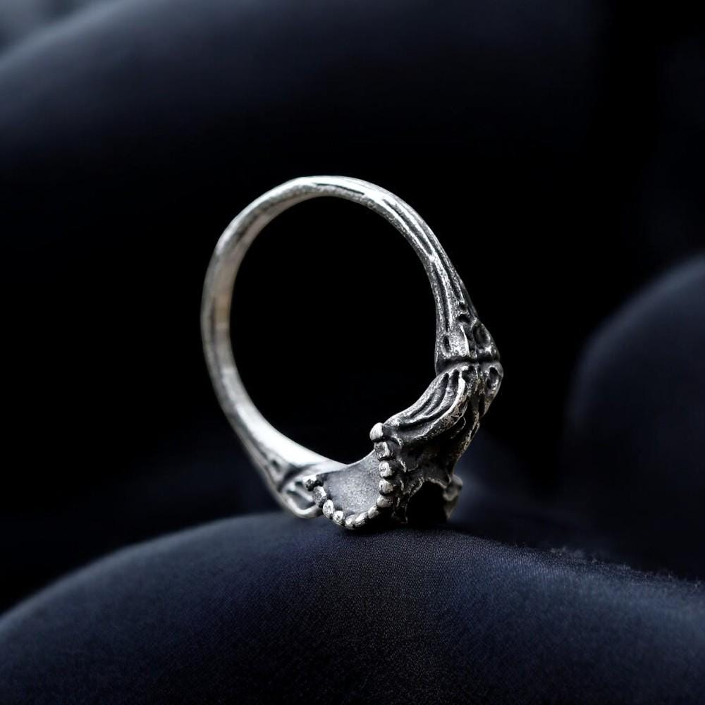Barbarian Skull Ring, Gothic Bone Ring for Men, Handmade Punk Jewelry, Half Skull Ring, Gift for Him or Her, Goth Lover Birthday Gift