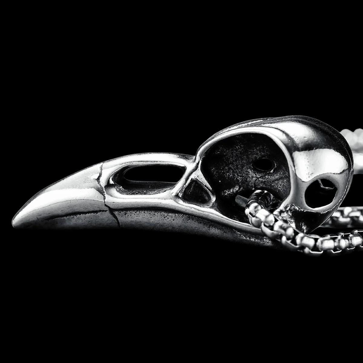 Minimal Crow Skull Necklace | Stainless Steel Raven Skull Pendant | Gothic Silver Necklace for Men | Alternative Fashion | Gift for Him
