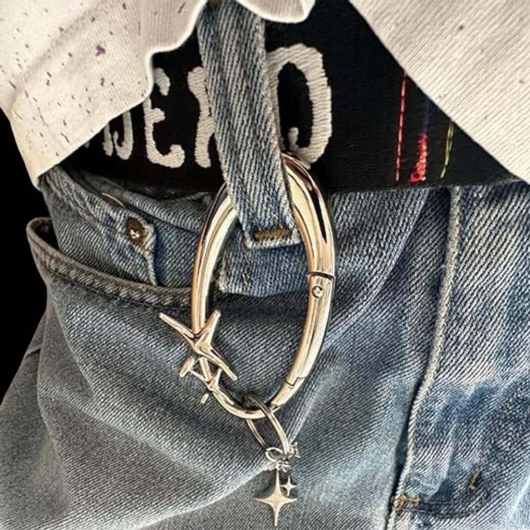 Y2K Star Carabiner Gothic Keychain | Cyberpunk Matte Chrome Key Clip | Minimal Stainless Steel Grunge Keyring | Punk Bag Charm |Gift for Her