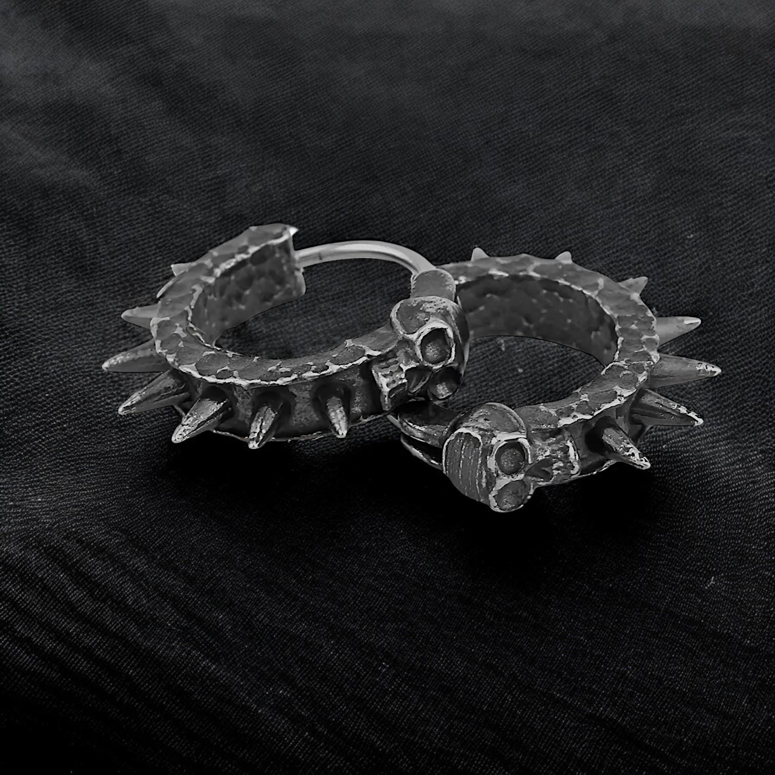 Retro Gothic Skull Rivet Hoop Earrings | Punk Spike Hoop Earrings for Men | Hip Hop Rock Jewelry | Alternative Gothic Gift for Him