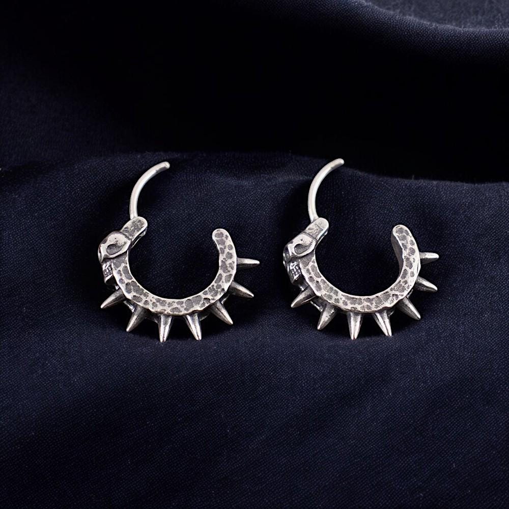 Retro Gothic Skull Rivet Hoop Earrings | Punk Spike Hoop Earrings for Men | Hip Hop Rock Jewelry | Alternative Gothic Gift for Him