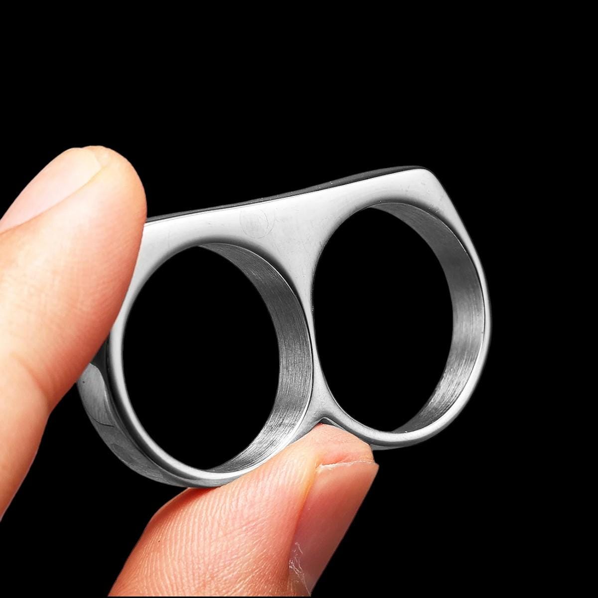 Double Finger Ring, Unisex Two Finger Silver Band, Adjustable Gothic Ring, Minimalist Punk Jewelry, Gift for Him & Her, Everyday Ring