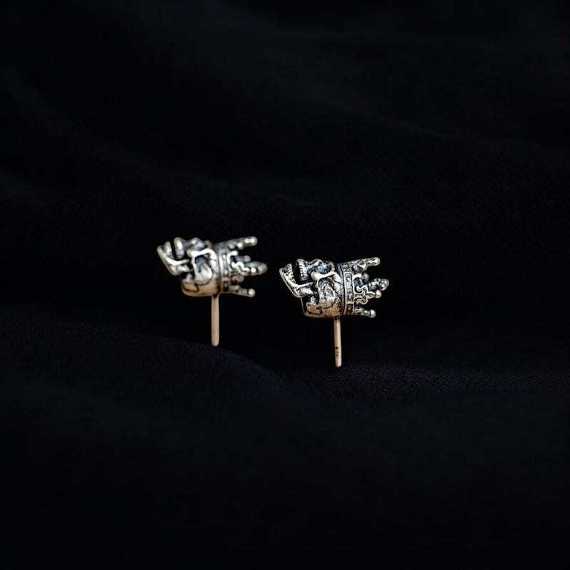 Gothic Skull Crown Earrings | 925 Sterling Silver Punk Studs | Trendy Gothic Jewelry for Women | Wedding Party Earrings | Gift for Her
