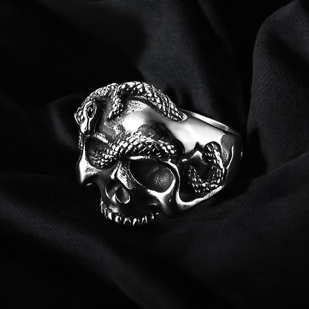 Black Skull Ring for Men & Women | Gothic Biker Ring | Heavy Metal Punk Jewelry | Edgy Rock Statement Ring | Gift for Him or Her