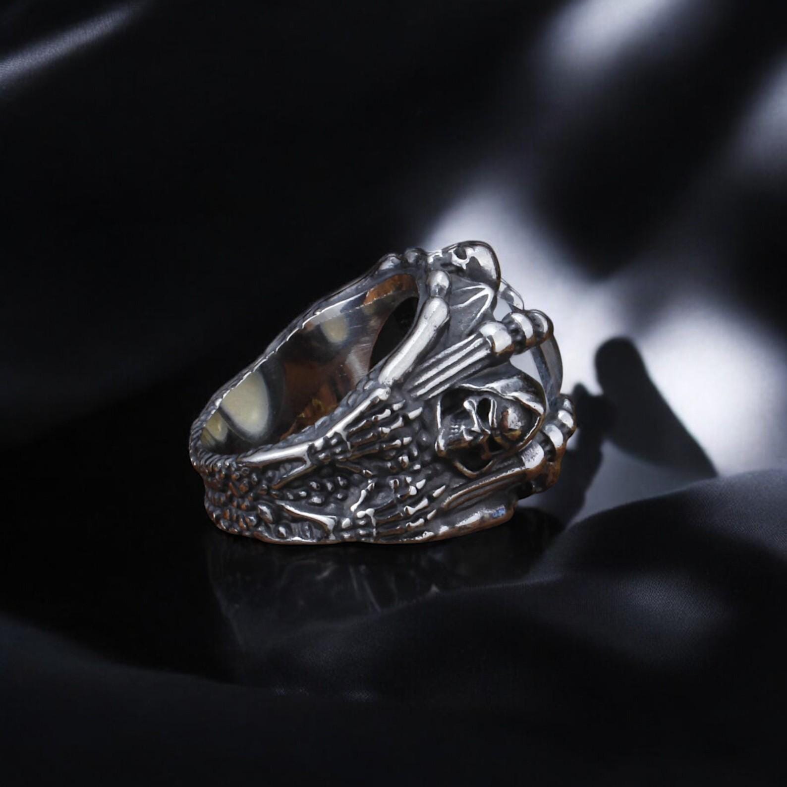 Evil Spirit Skull Eye Ring | Stainless Steel Gothic Ring | Dark Fantasy Jewelry | Celtic Skull Ring | Occult Biker Ring | Gift for Him & Her