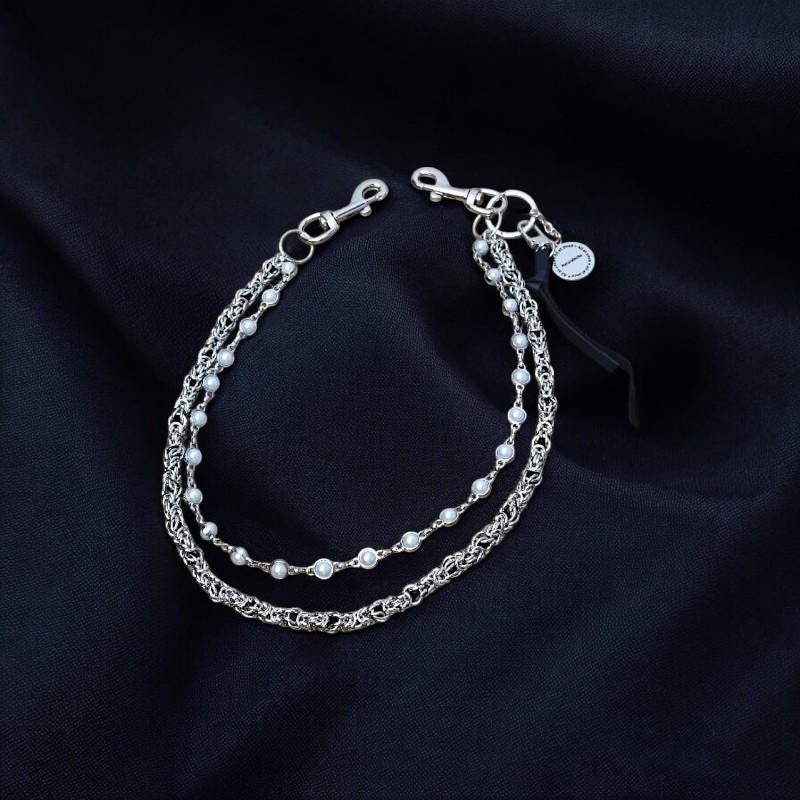 Double Layered Pearl Wallet Chain | Grunge Keychain for Jeans | Punk Keyring Chain | Gothic Side Chain for Pants | Y2K Aesthetic Accessory