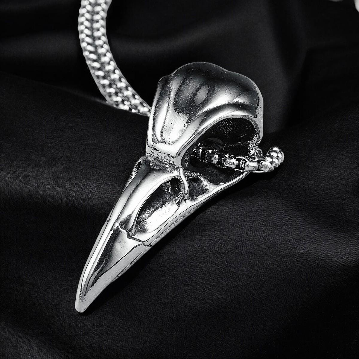 Minimal Crow Skull Necklace | Stainless Steel Raven Skull Pendant | Gothic Silver Necklace for Men | Alternative Fashion | Gift for Him