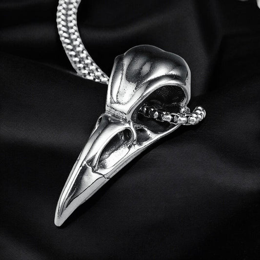 Minimal Crow Skull Necklace | Stainless Steel Raven Skull Pendant | Gothic Silver Necklace for Men | Alternative Fashion | Gift for Him