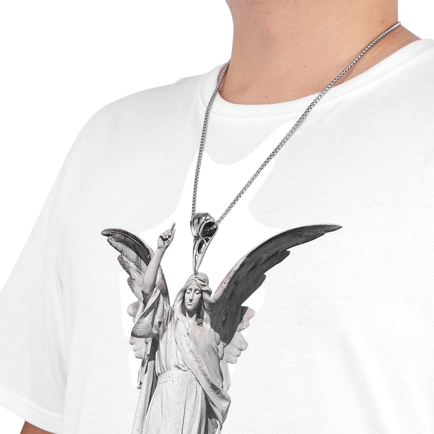 Minimal Crow Skull Necklace | Stainless Steel Raven Skull Pendant | Gothic Silver Necklace for Men | Alternative Fashion | Gift for Him