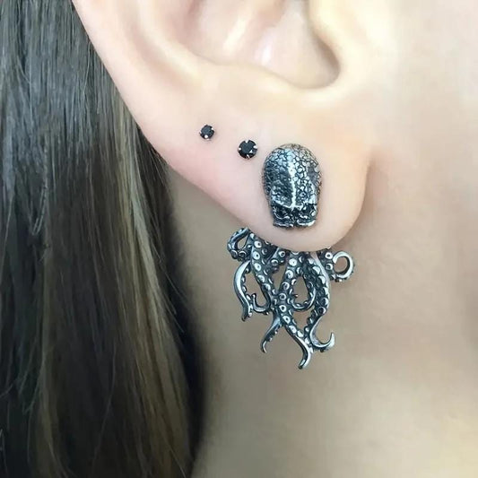 Gothic Octopus Stud Earrings | Mystical Tentacle Jewelry | Small Dainty Studs | Alternative Black Earrings for Men & Women